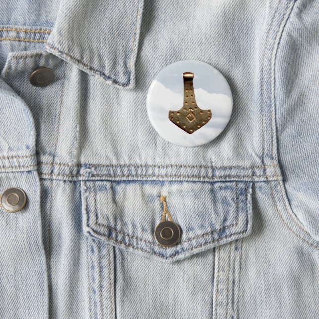 Gold Thor's Hammer clouds round button (In Situ)
