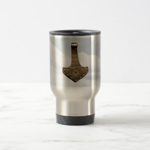Gold Thor's Hammer clouds steel travel mug