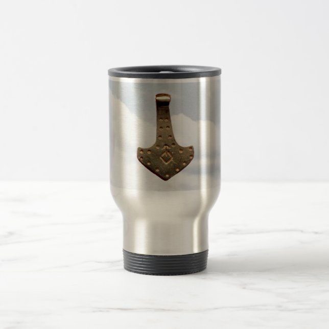 Gold Thor's Hammer clouds steel travel mug (Center)
