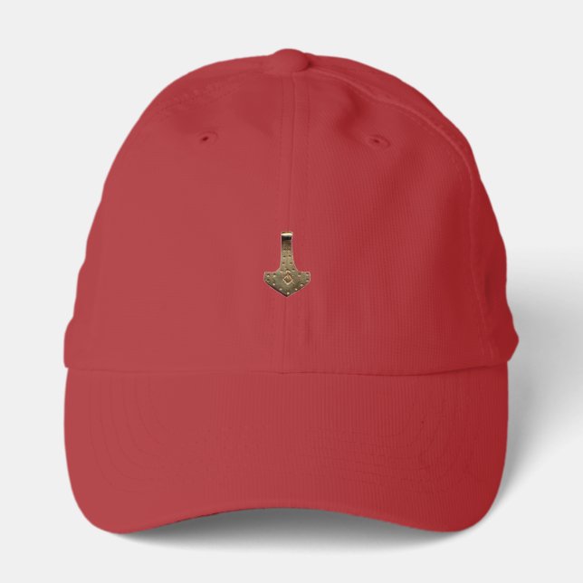 Gold Thor's Hammer red golf performance cap (Front)