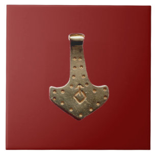 Gold Thor's Hammer red large tile