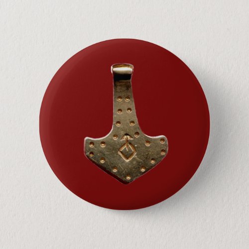 Gold Thors Hammer red round button