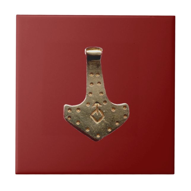 Gold Thor's Hammer red small tile (Front)