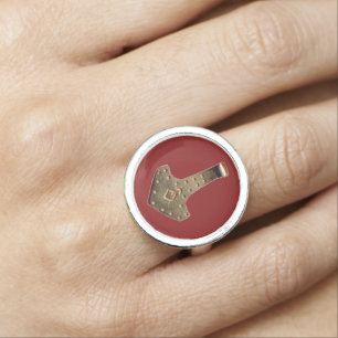 Gold Thor's Hammer red sterling silver ring