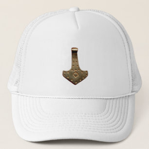 Gold Thor's Hammer white foam trucker hat