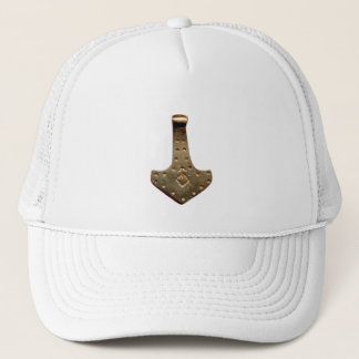 Gold Thor's Hammer white foam trucker hat