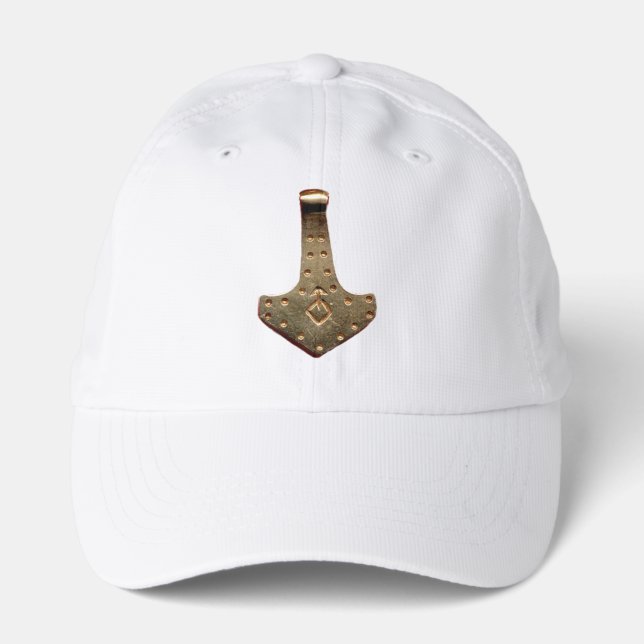 Gold Thor's Hammer white golf performance cap (Front)