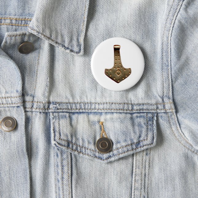 Gold Thor's Hammer white round button (In Situ)