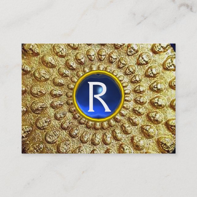 GOLD THRACIAN DISC MONOGRAM  Blue Sapphire  Gem Business Card (Front)