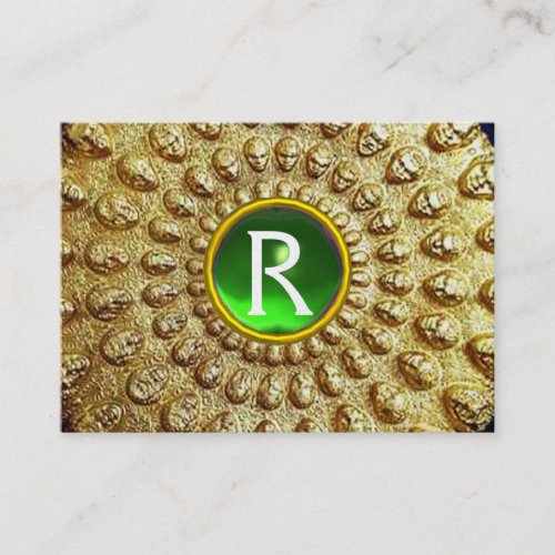 GOLD THRACIAN DISC MONOGRAM  Green Emerald Gem Business Card
