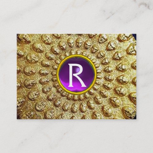 GOLD THRACIAN DISC MONOGRAM  Purple Amethyst Gem Business Card