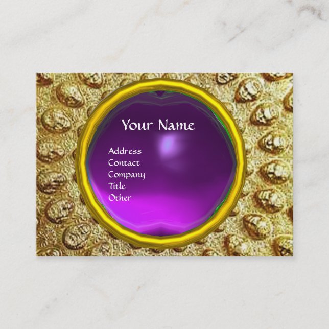 GOLD THRACIAN DISC MONOGRAM  Purple Amethyst Gem Business Card (Front)