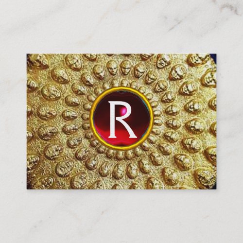 GOLD THRACIAN DISC MONOGRAM  Red Ruby  Gem Business Card