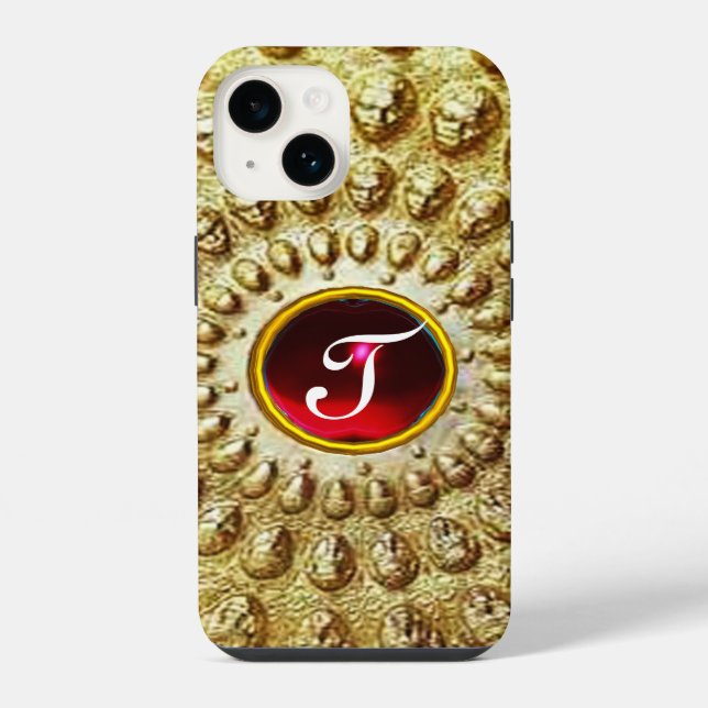 GOLD THRACIAN DISC MONOGRAM  Red Ruby  Gem Iphone Case (Back)