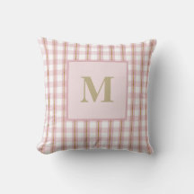 Gold Thread Pink Gingham Monogram Throw Pillow