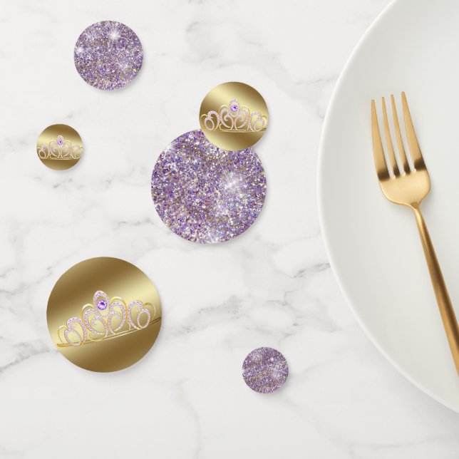 Gold Tiara and Lilac Purple Glitter  Confetti (Group)