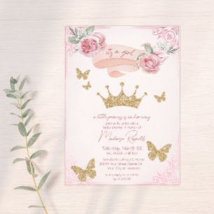 Gold Tiara & Butterflies Princess Baby Shower Invitation