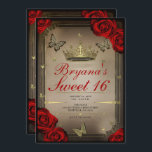 Gold Tiara Butterflies & Red Roses Sweet 16 Photo Invitation<br><div class="desc">Customize any way you want.

Replace the photo on the back with your own photo or remove the photo all together.</div>