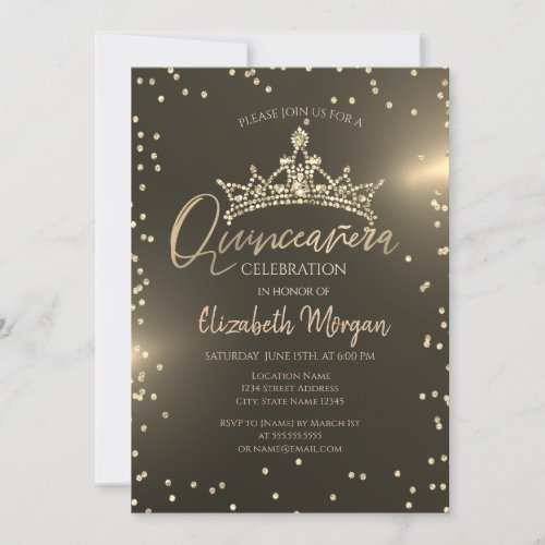 Gold Tiara Diamonds Quinceaera Invitation