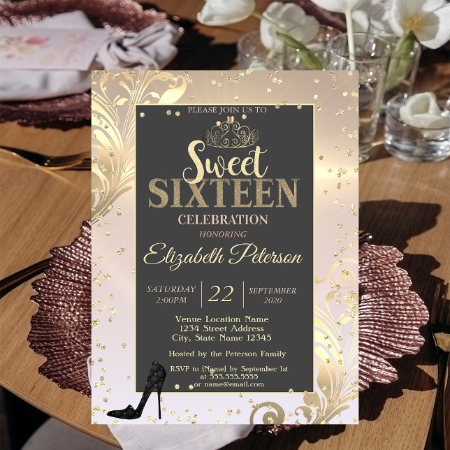 Gold Tiara High Heel Sweet Diamonds 16 Party Invitation (Creator Uploaded)
