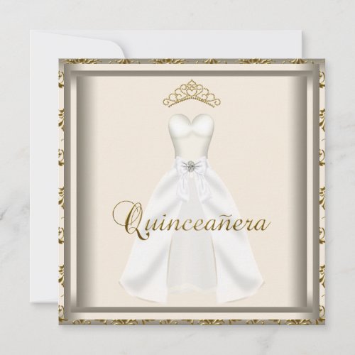 Gold Tiara Party Dress Gold Quinceanera Invitation
