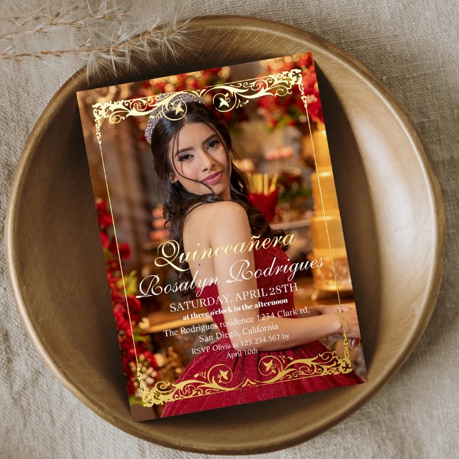  Gold Tiara Quinceañera Photo Mis Quince Foil Invitation (Creator Uploaded)