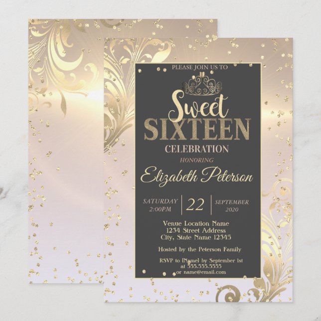 Gold Tiara Sweet Diamonds 16 Party Invitation (Front/Back)
