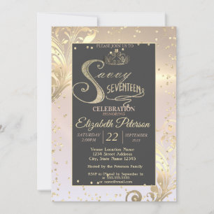 Gold Tiara Sweet Diamonds Savvy Seventeen Invitation