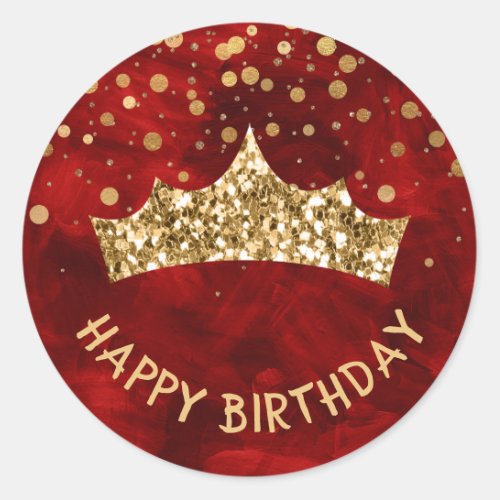 Gold Tiara with gold bokeh  Red birthday Classic Round Sticker