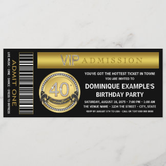 Gold Ticket 40th Birthday Party Invitation