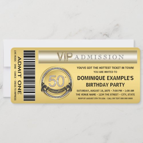 Gold Ticket 50th Birthday Party Invitation