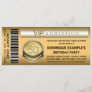 Gold Ticket Any Number Birthday Party Invitation