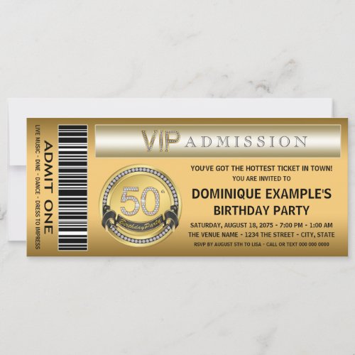 Gold Ticket Any Number Birthday Party Invitation