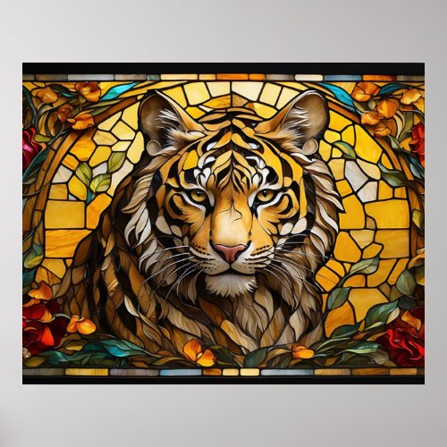   Gold TIGER 54 AP68 Fantasy Stained Glass  Poster