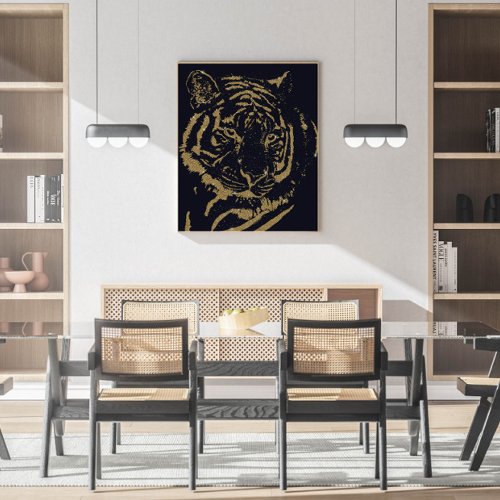 Gold Tiger Black Design Framed Art