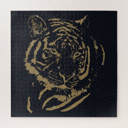 Gold Tiger Black Design Jigsaw Puzzle