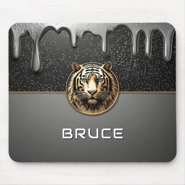 Gold Tiger Relief With Metallic Texture 🐯 Mouse Pad (Front)