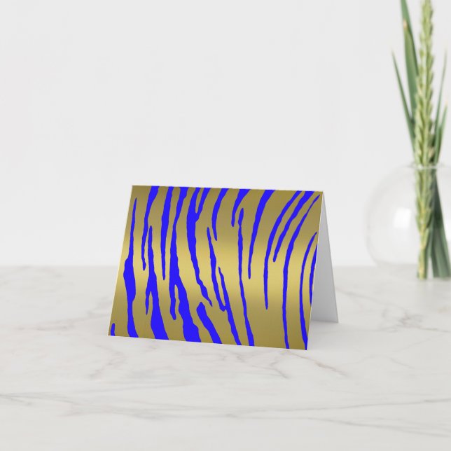 Gold Tiger Stripes Blue Holiday Card (Front)