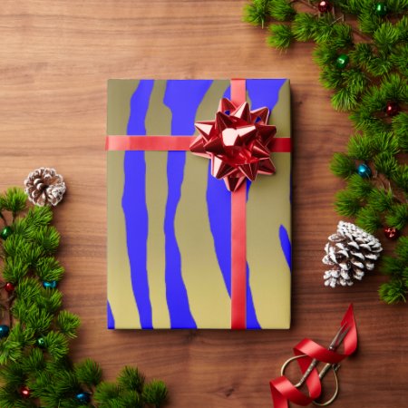 Gold Tiger Stripes Blue Wrapping Paper