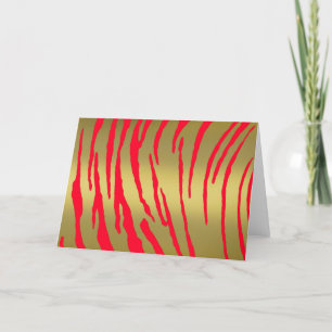 Gold Tiger Stripes Red Holiday Card