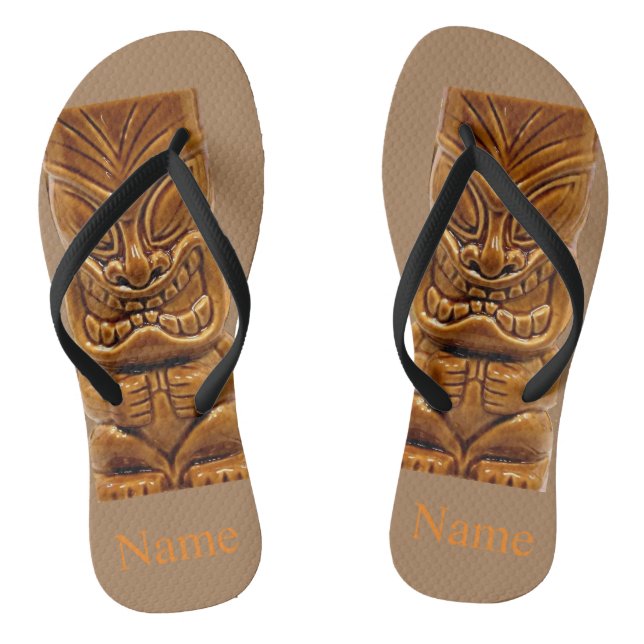 Gold Tiki Sculpture Thunder_Cove Flip Flops (Footbed)