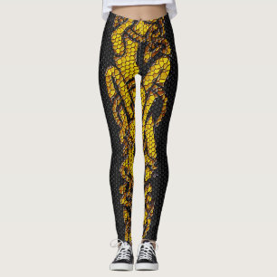 Gold Tiled Celtic Knot Dragon Hound on Black Leggings