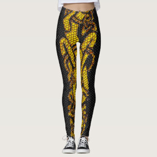 Gold Tiled Celtic Knot Dragon Hound on Black Leggings