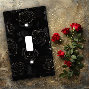 Gold Tipped Black Roses Light Switch Cover