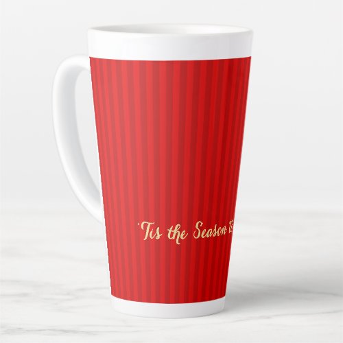 Gold Tis Season to be Jolly Christmas Red Striped Latte Mug