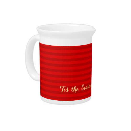 Gold Tis Season to be Jolly Christmas Red Stripes Beverage Pitcher