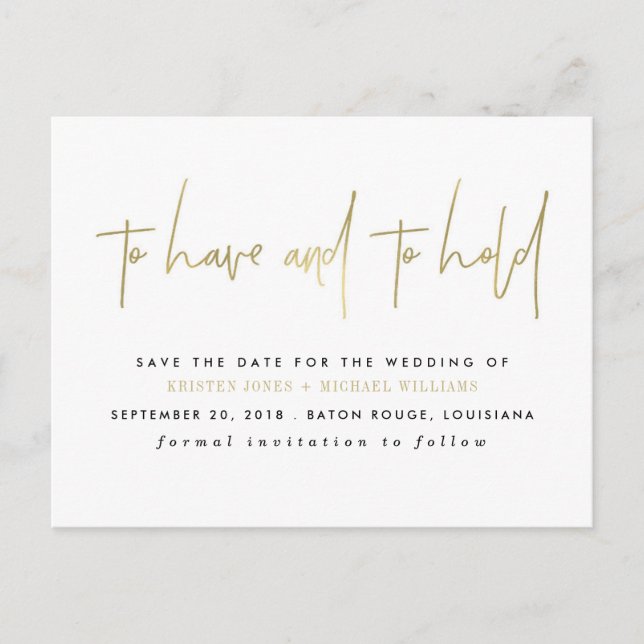 Gold To Have and to Hold Save the Date Announcement Postcard (Front)
