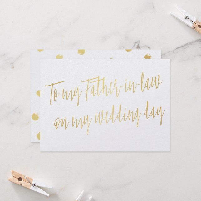 Gold "To my father-in-law on my wedding day" Card (Front/Back In Situ)