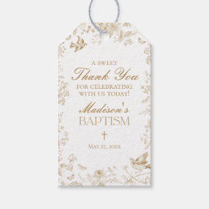Gold Toile De Jouy Baptism Favors Gift Tags
