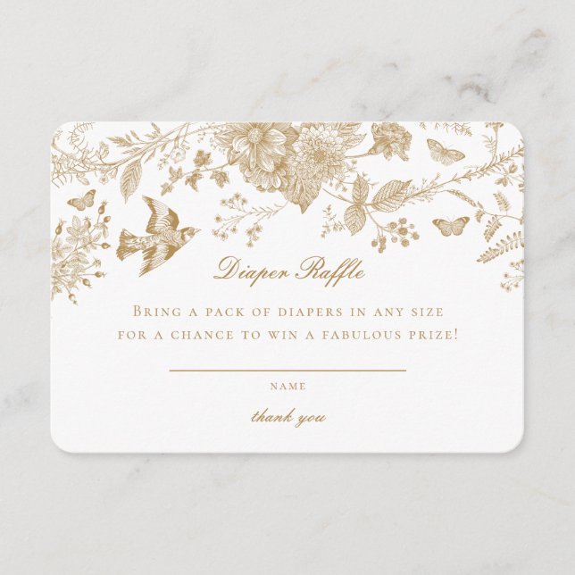 Gold Toile De Jouy Diaper Raffle Invitation Insert (Front)